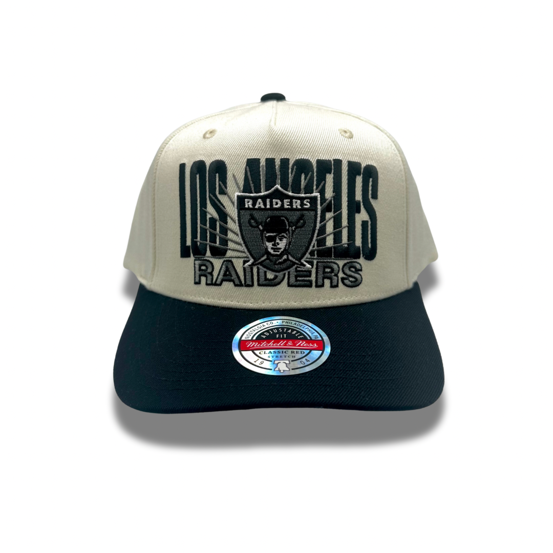 Los Angeles Raiders Hat - White Black 2-Tone Post Up MVP NFL Snapback Cap - Mitchell & Ness